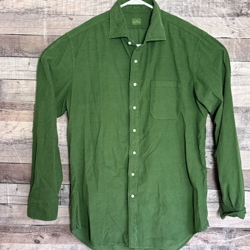 Sid Mashburn Corduroy Shirt Mens Large Green Button Up Long Sleeve Pocket Cotton